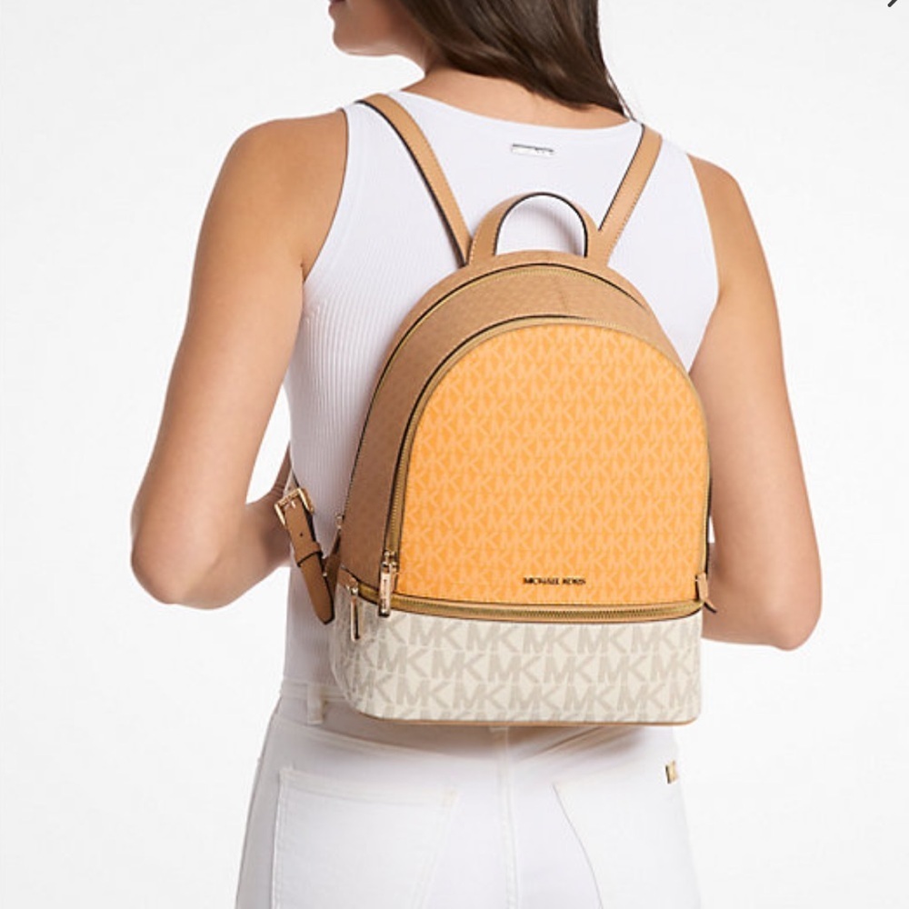 Michael Kors Rhea Medium Color-Block Signature Logo Backpack - Picture 4 of 4